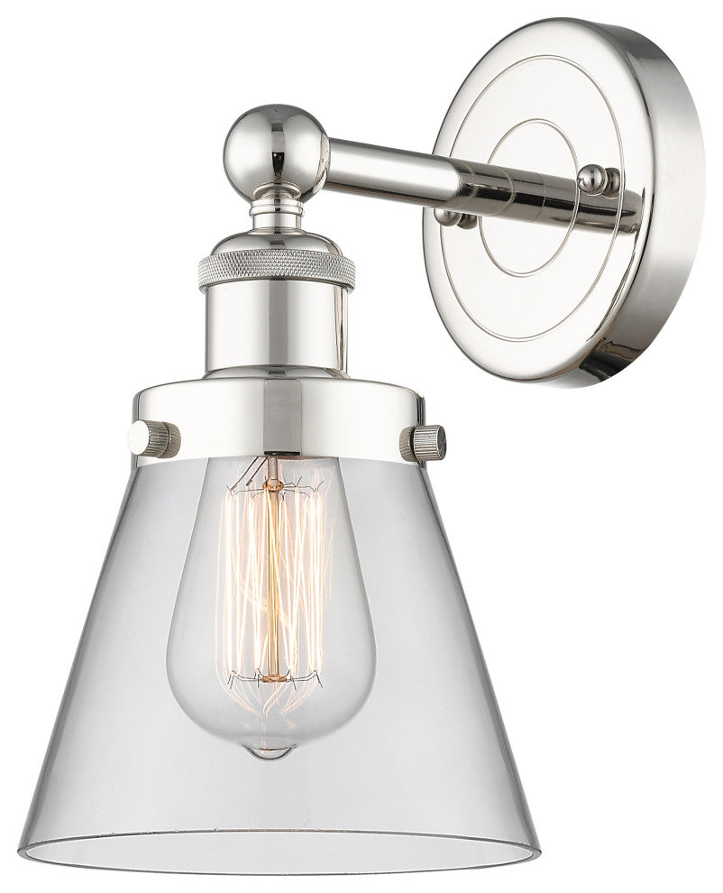 Small Cone 1-Light 7" Sconce, Polished Nickel Finish, Clear Shade