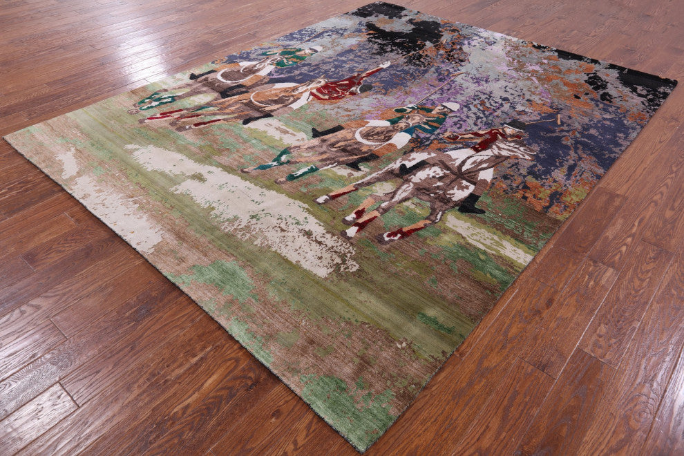 Polo Hand Knotted Wool and Silk Rug 8' 0" X 10' 2" Q9103