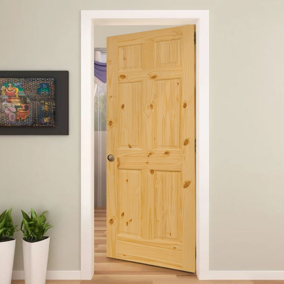 6-Panel Door, Solid Knotty Pine, Kimberly Bay Interior Slab Colonial, 80"x32"