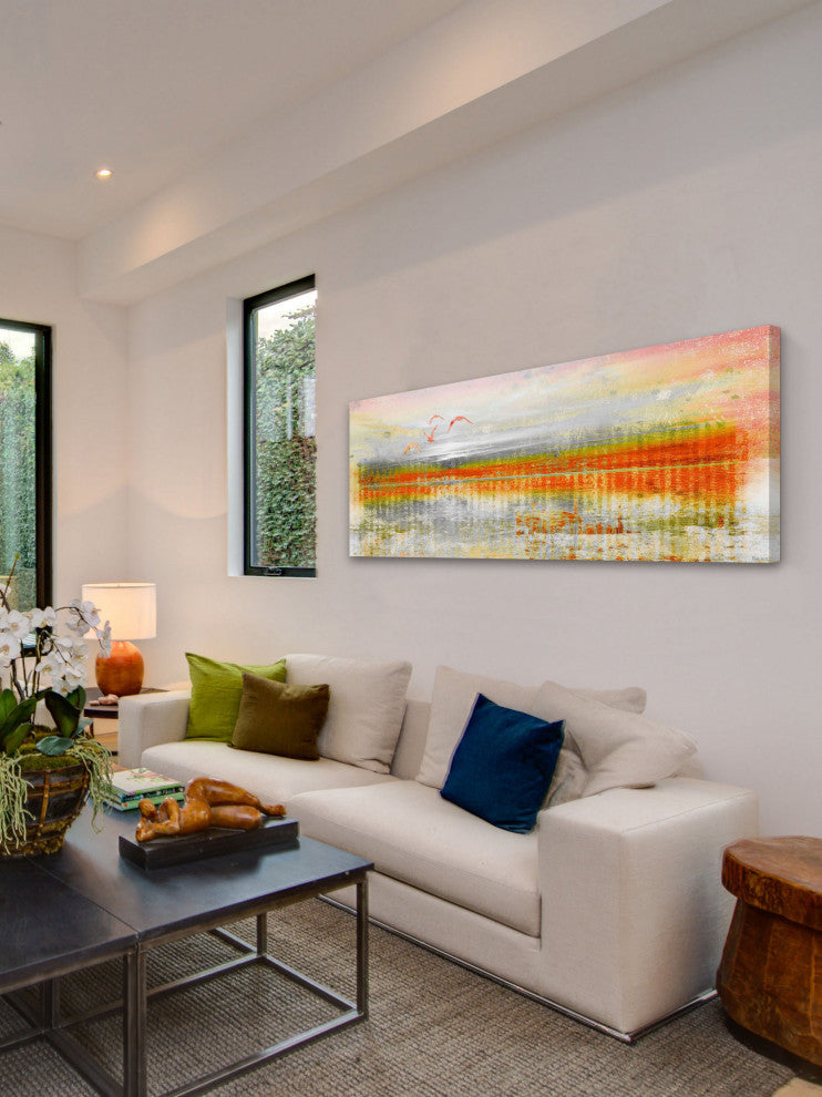 "Linear Birds" Fine Art Canvas Print, 45"x15"