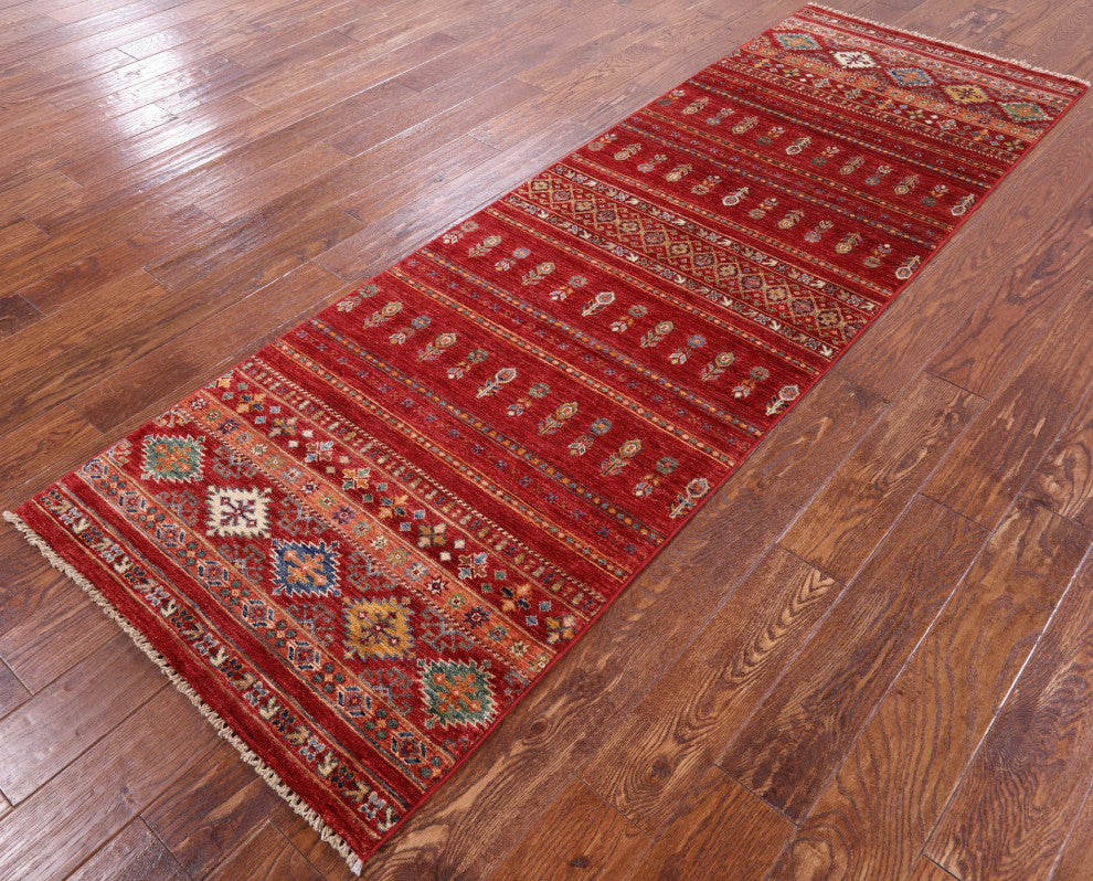 2' 9" X 8' 7" Runner Khorjin Super Kazak Hand-Knotted Rug Q5389