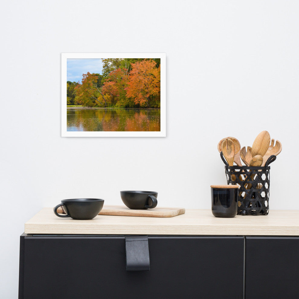 Autumn Tree Line Rural Landscape Framed Photo Paper Wall Art Prints, White, 11" X 14"