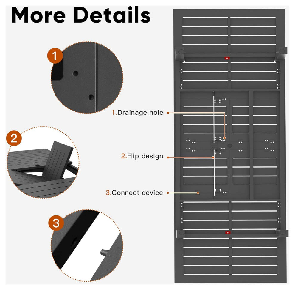 Modern Expandable Patio Dining Table with Weather-Resistant Top, Dark Gray/63"-92"