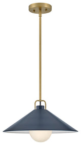 Lark Milo 16" Pendant Light, Lacquered Brass + Matte Navy shade