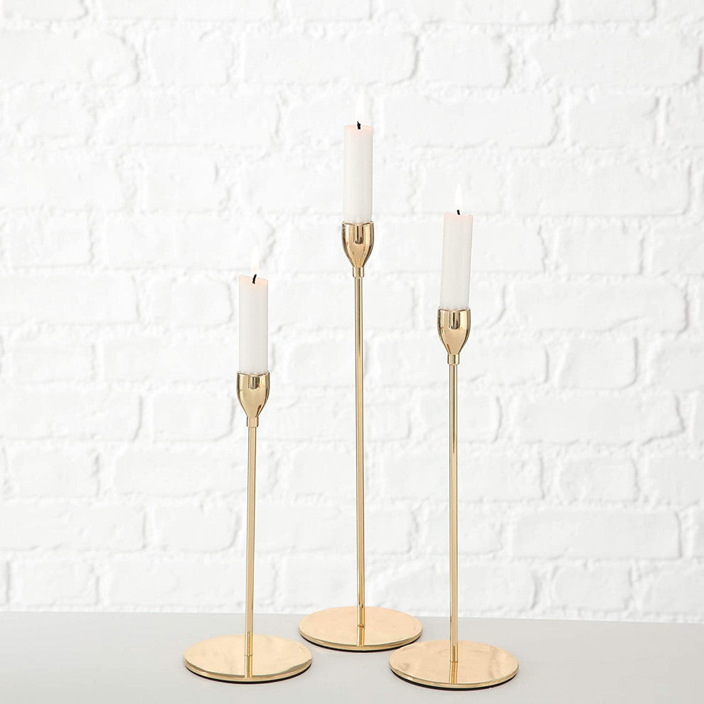 Modernist Tulip Top 3 Piece Gold Taper Candle Holder Set