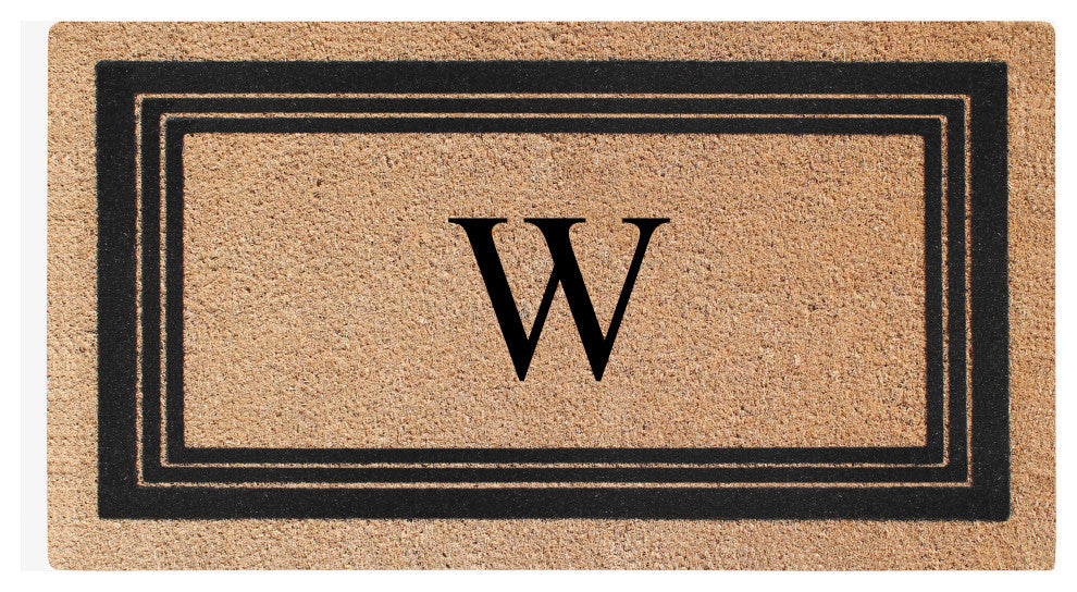 A1HC Natural Coir Monogrammed Triple Border Flock Durable Doormat, 18"x30", W