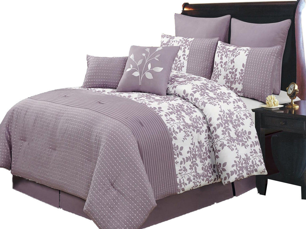 Bliss 100% Polyester 8PC Floral Bedding Set, Purple, King