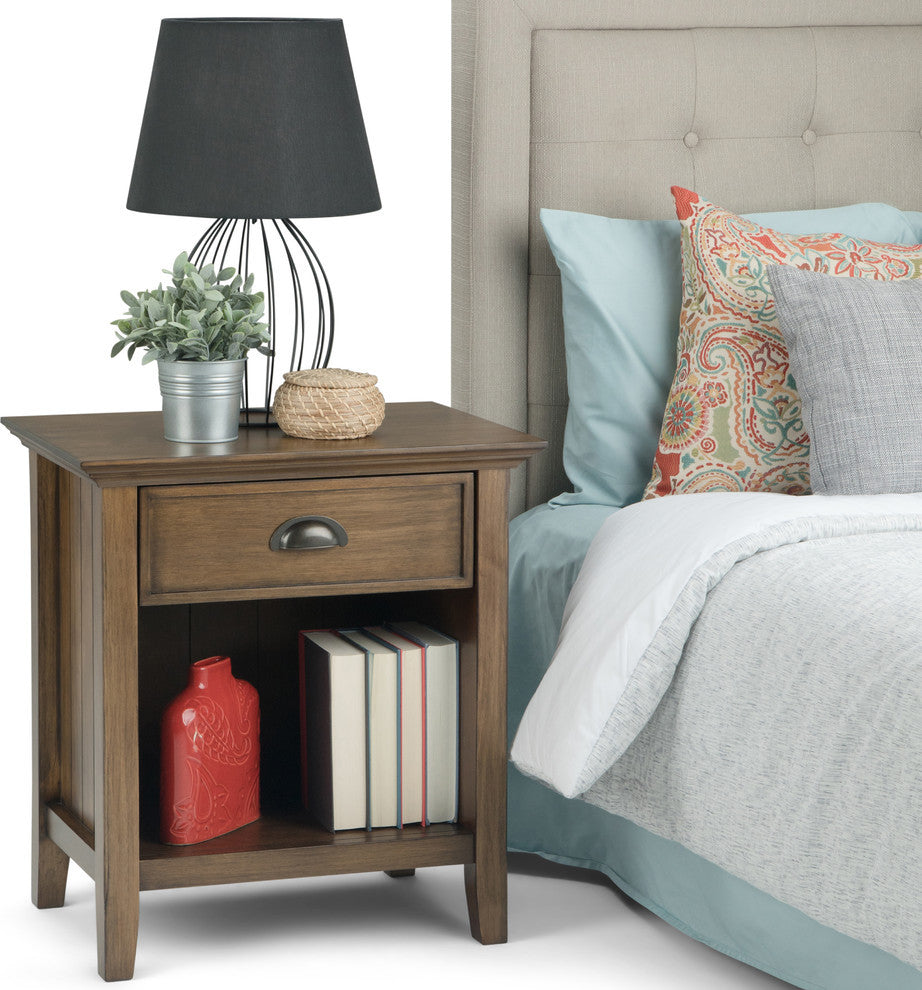 Acadian Solid Wood Bedside Table, Natural Aged Brown