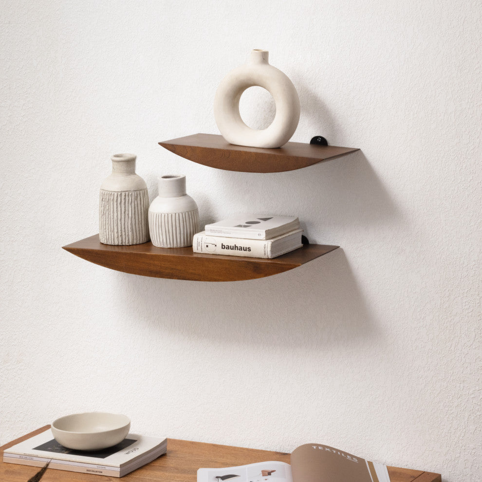 Hutch Set of 2 Wall Mounted Shelves, Walnut