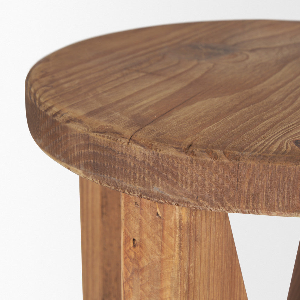 Tahlia Round Natural Brown Wood With Angled Legs Stool