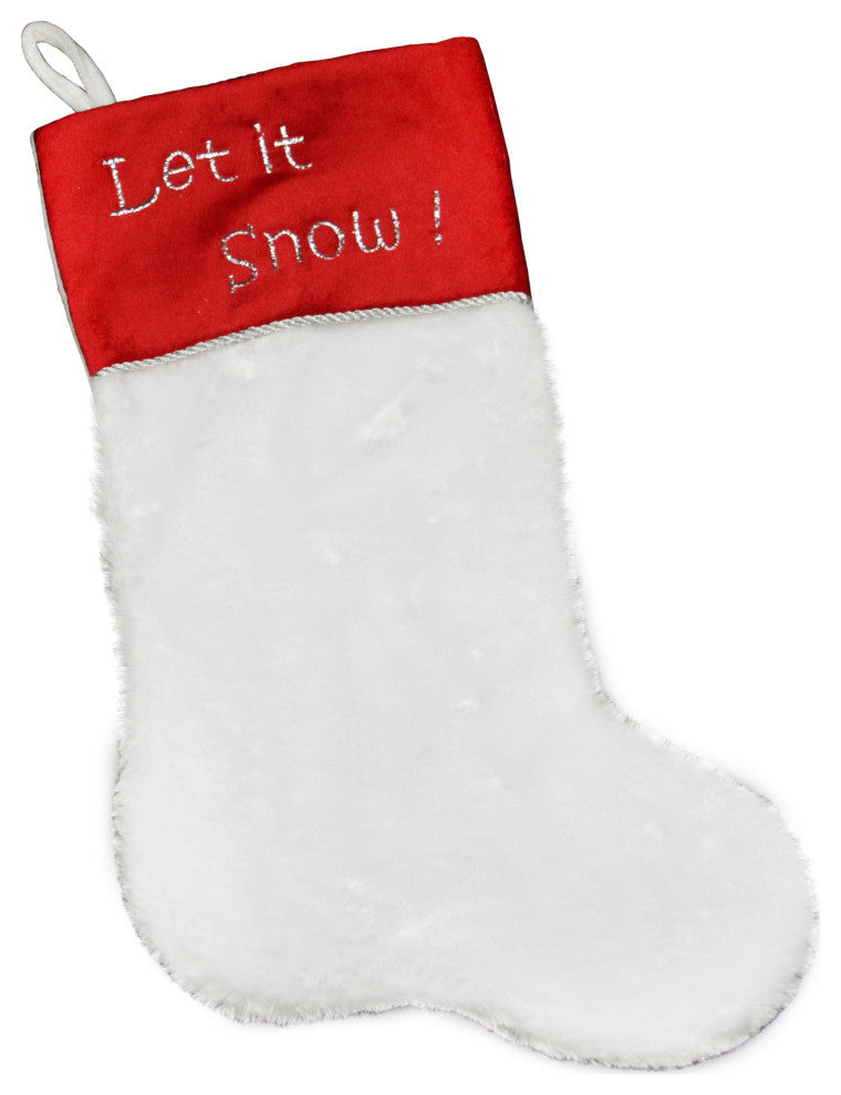 20" Faux Fur "Let it Snow!" Christmas Stocking With Red Shadow Velveteen Cuff
