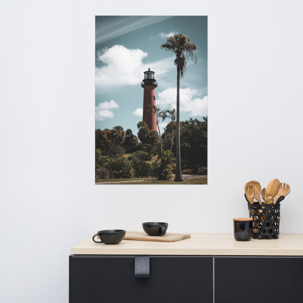 Jupiter Lighthouse Colorized Coastal Landscape Photo Unframed Wall Art Print, 24" X 36"