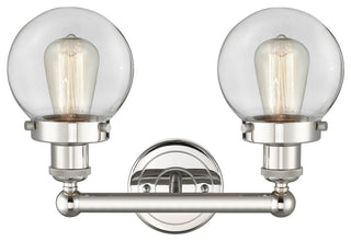 Small Edison Beacon 2-Light 16" Vanity Light, Polished Nickel With Clear Shade