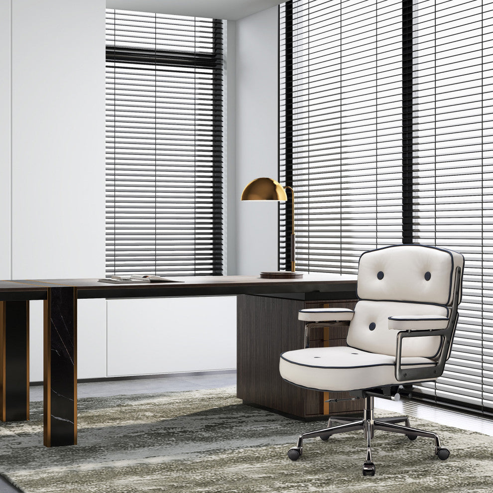 Lobby Mid Back Computer Office Desk Chair, Black Chrome &Navywhite