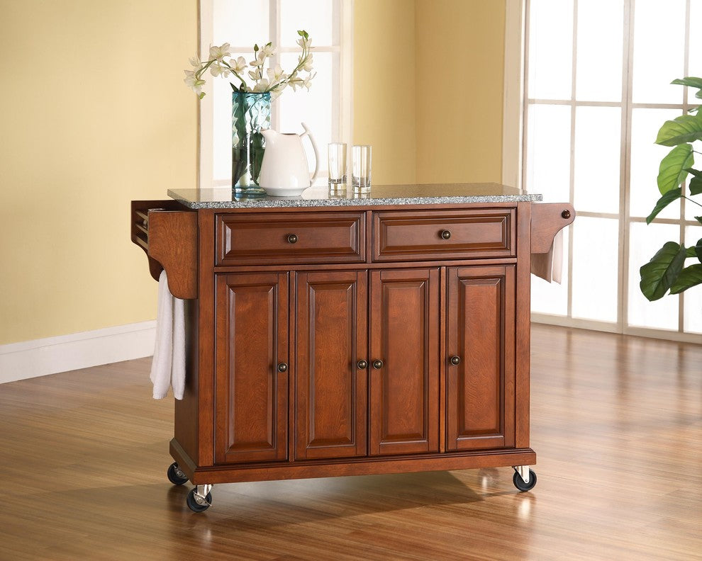 Crosley Furniture Solid Granite/Wood Kitchen Cart in Cherry/Gray