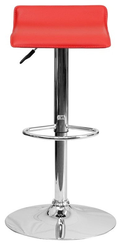 Estella Low-Back Red Vinyl Swivel Adjustable Barstool