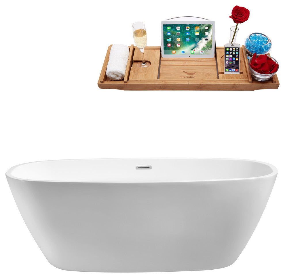 67" Streamline N-701-67FSWH-FM Soaking Freestanding Tub With Internal Drain