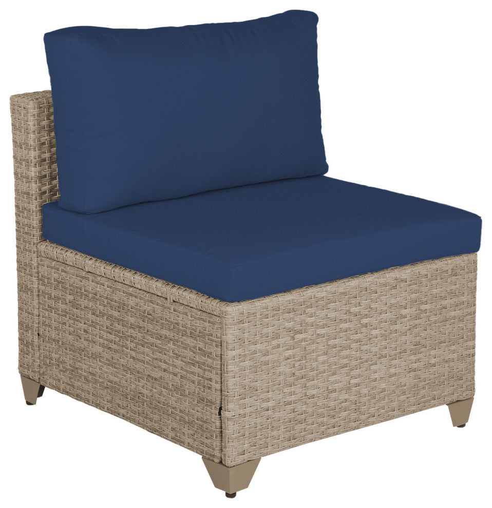 Maui Outdoor Armless Sofa, Natural Aged Wicker, Cobalt