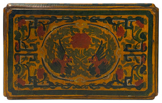 Chinese Distressed Yellow Phoenix Graphic Rectangular Shape Box Hws1993