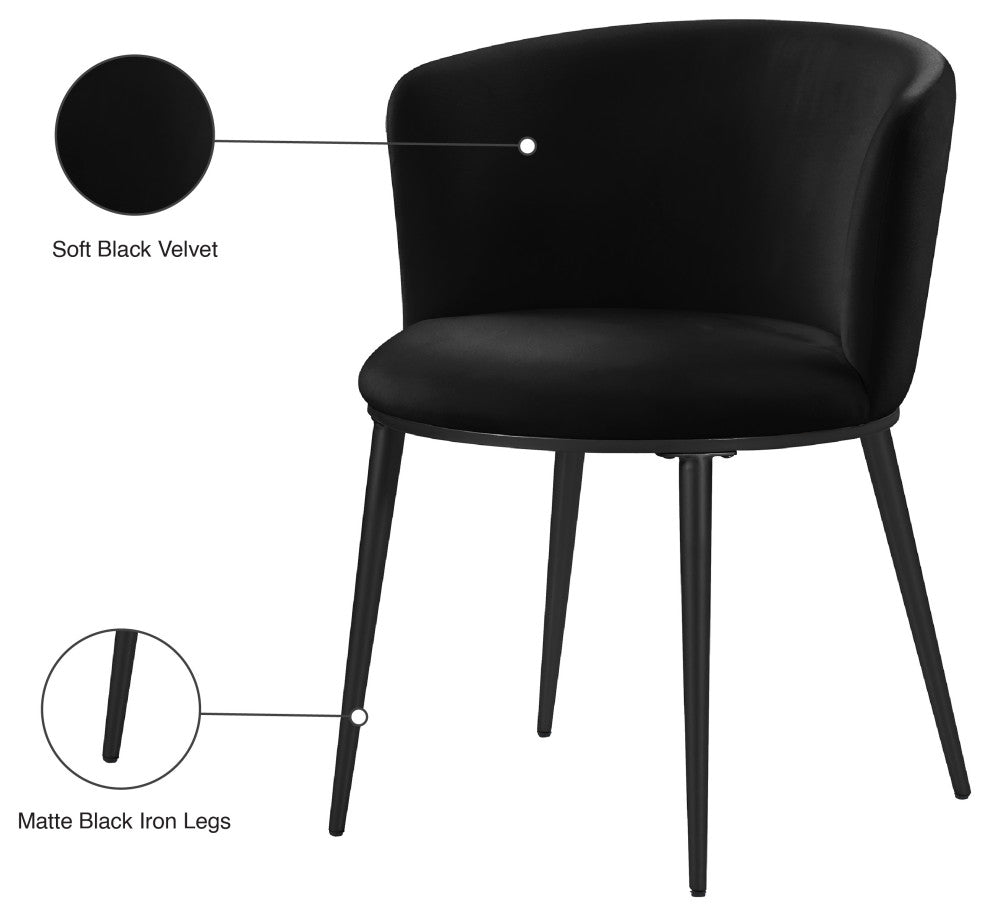 Skylar Dining Chair, Set of 2, Black Velvet, Matte Black Iron Legs