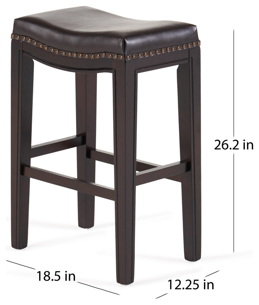 GDF Studio Jaeden Contemporary Studded Backless Stools, Set of 2, Brown Leather Counter Height