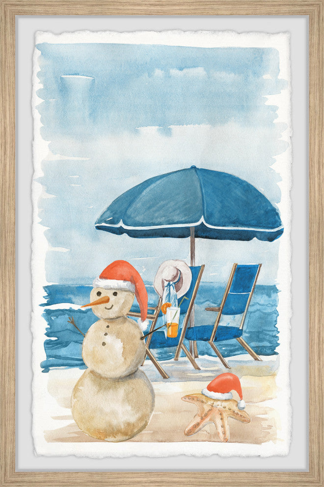 "Sandy Snowman" Framed Painting Print, 16x24