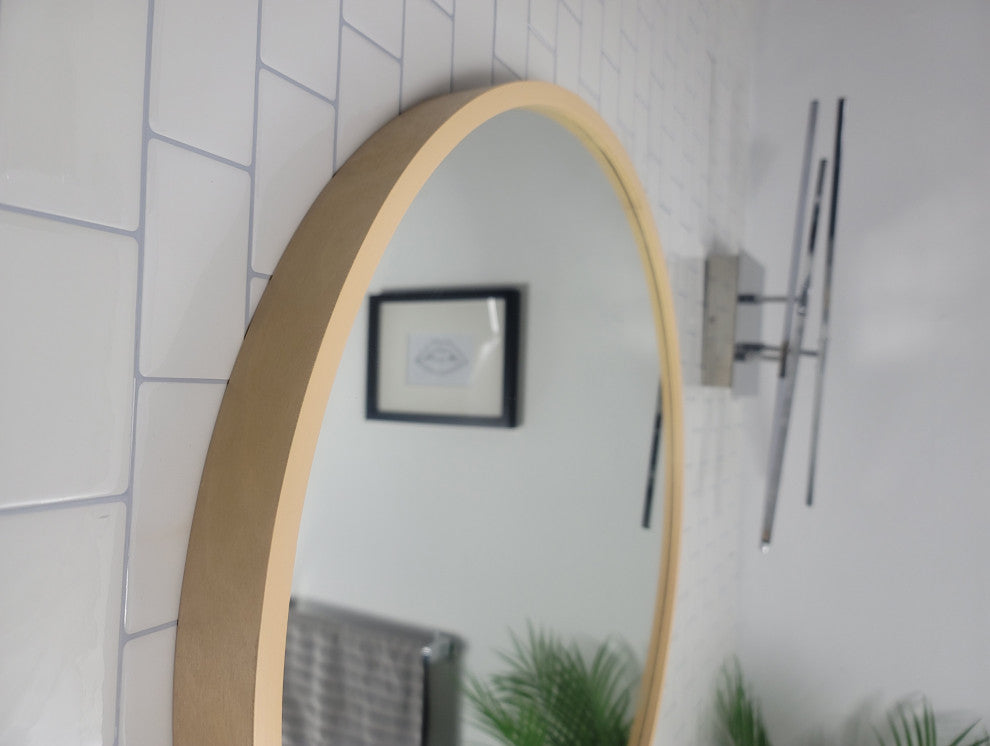Thompson 24 in. x 24 in. Round Solid Wood Framed Wall Mirror in Natural Wood