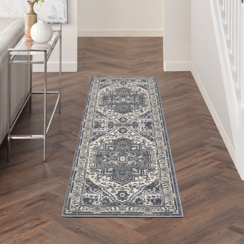 Nourison Quarry 2'2" x 7'6 Navy Ivory Vintage Indoor Rug