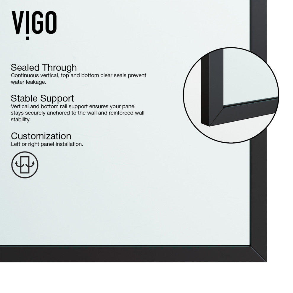 VIGO Divide 34" W x 74" H Framed Fixed Shower Screen in Matte Black, Clear Glass