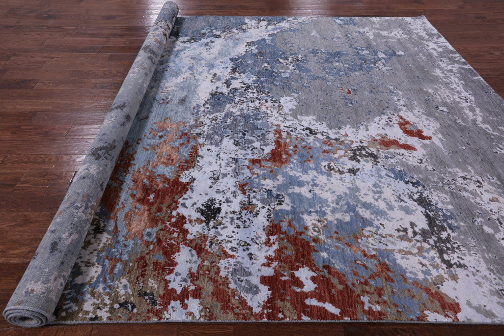 Modern Handmade Wool and Silk Rug 9' 0" X 12' 0" Q7198