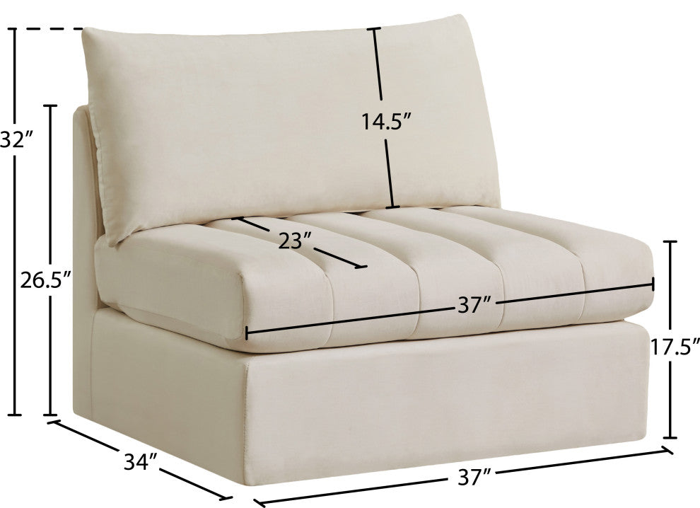 Jacob Velvet Upholstered Modular Armless Chair, Cream