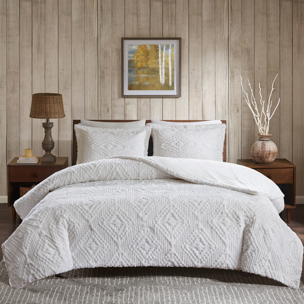 Woolrich Teton Plush Embroidered 3-Piece Coverlet Mini Set, Ivory