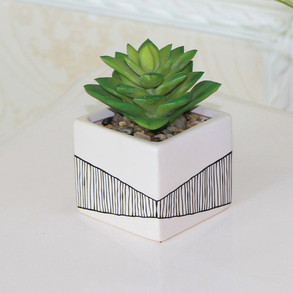 2-Piece Succulent, Tribal White Ceramic Pot Set, 4"