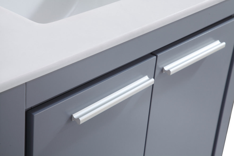 30" Single Bathroom Vanity, Grey With Ivory White Quartz