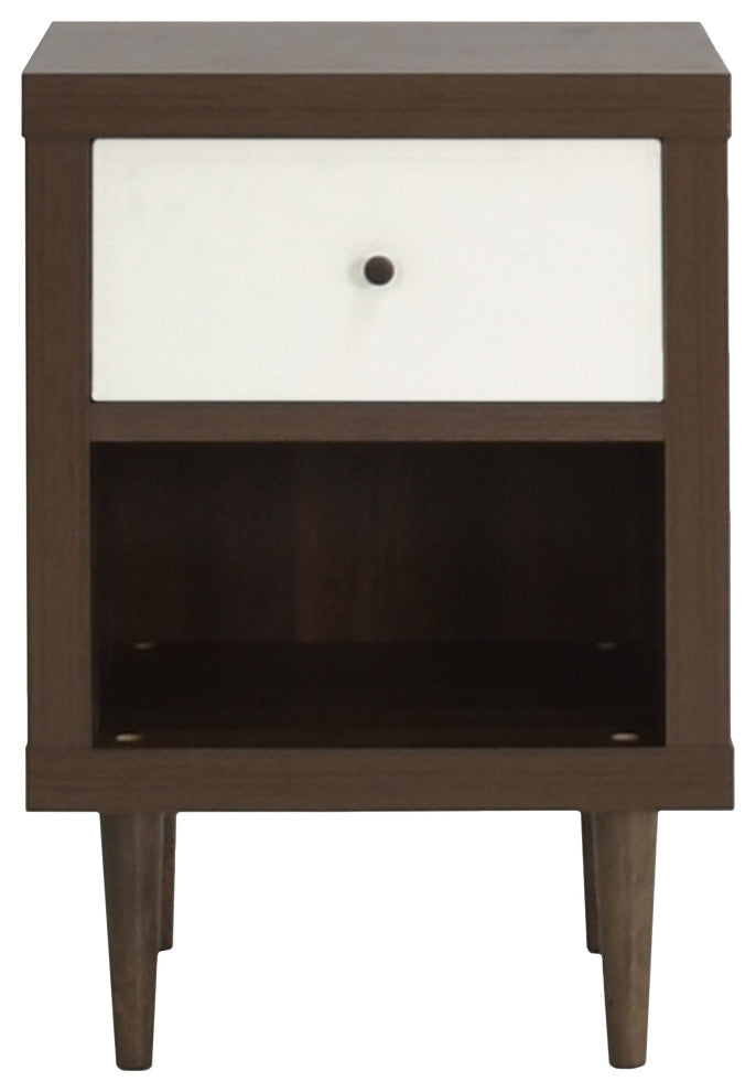 Farhart Faux Wood Single-Drawer Nightstand, Walnut/White, Single