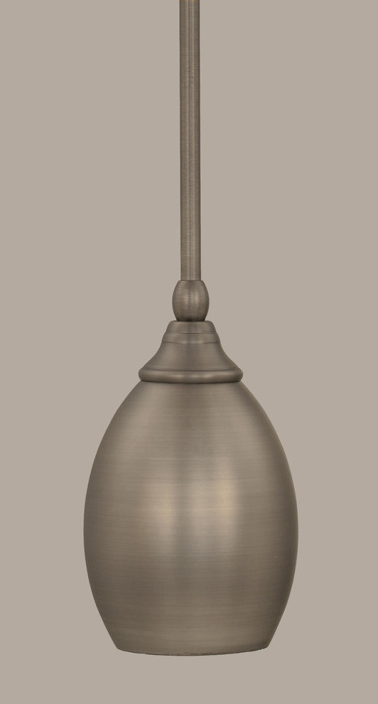 Stem Mini Pendant In Brushed Nickel, 5" Brushed Nickel Oval Metal Shade Glass