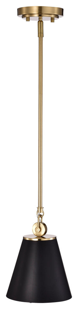 Dover 1-Light Small Pendant, Black With Vintage Brass