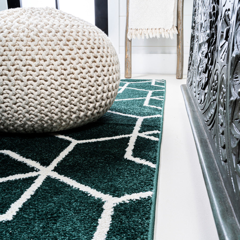 Tumbling Blocks Modern Geometric Green/White 8'x10' Area Rug