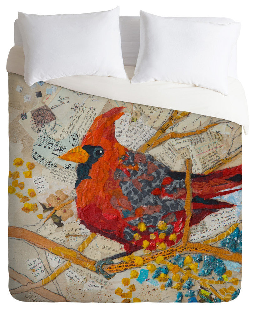 Deny Designs Elizabeth St Hilaire Nelson Cardinal On White Duvet Cover - Lightwe