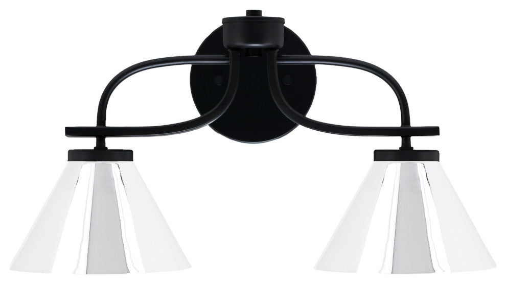 Cavella 2 Light Bath Bar In Matte Black Finish, 7" Chrome Cone Metal Shades