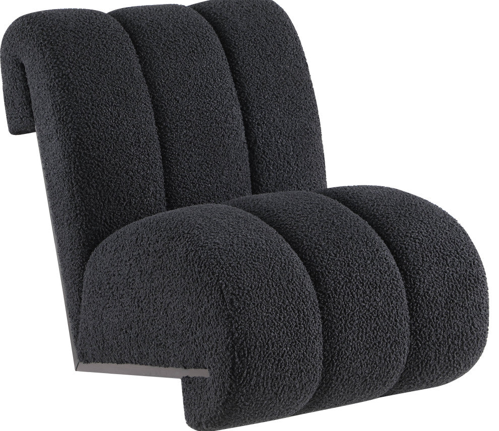 Swoon Faux Sheepskin Upholstered Accent Chair, Black, Black Oak Veneer