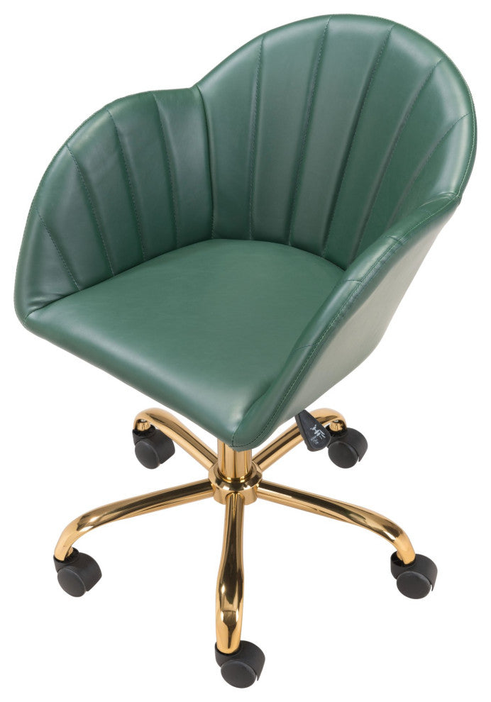 Computer Chair, Faux Vinyl Leather, Steel, Green, Gold, Home Business Office