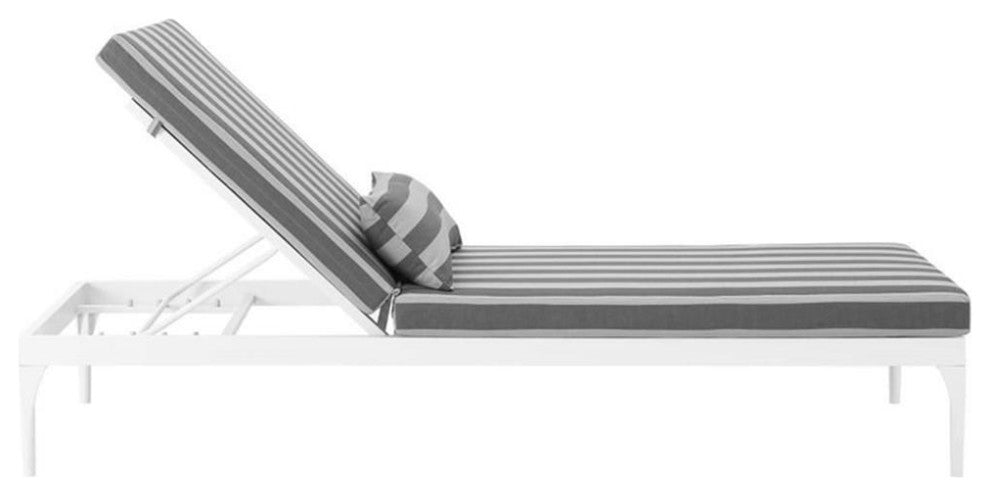 Modway Perspective Aluminum Patio Chaise Lounge Chair in White and Striped Gray