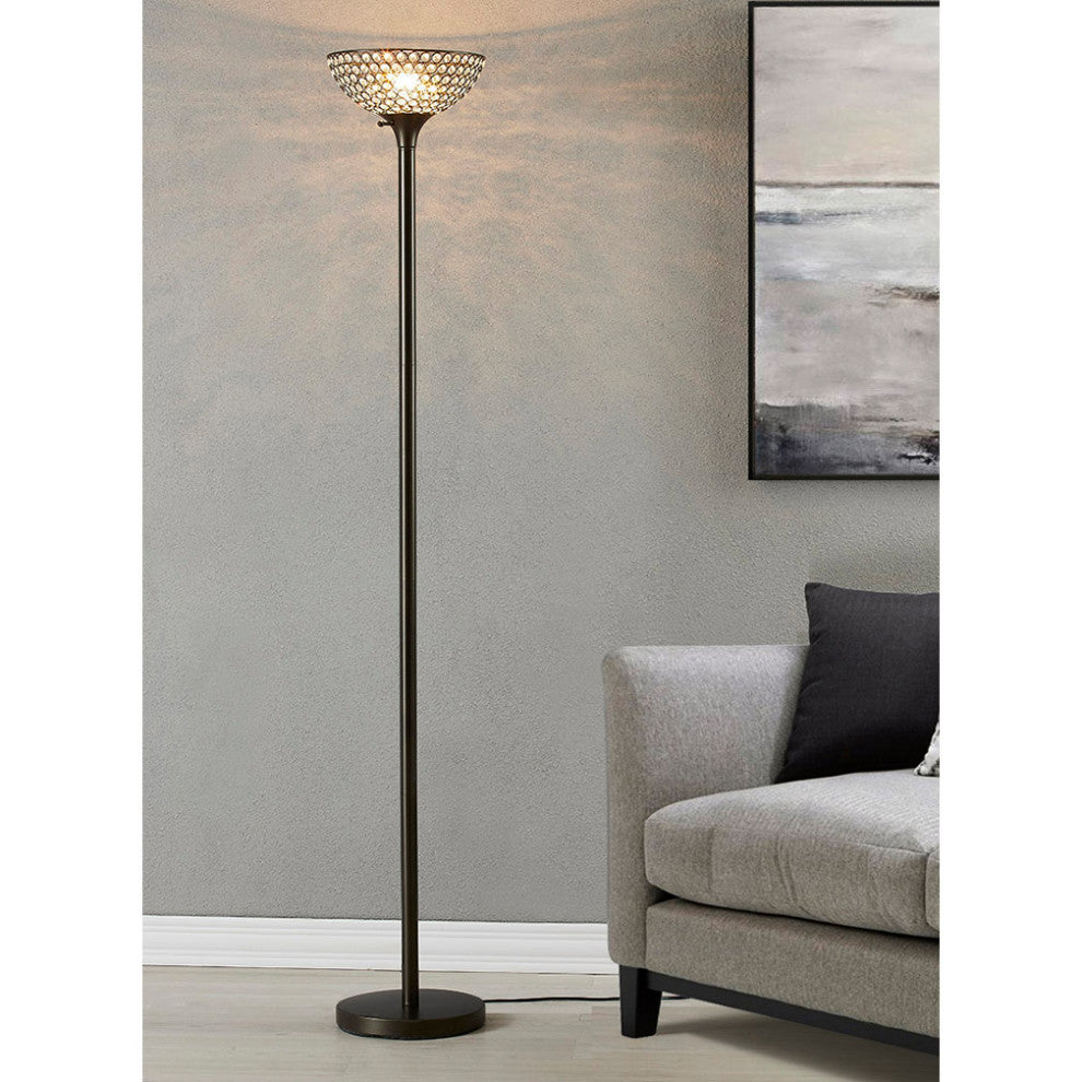HOMEGLAM Lucie 71-inch Crystal Shade Torchiere Floor Lamp, Dark Bronze