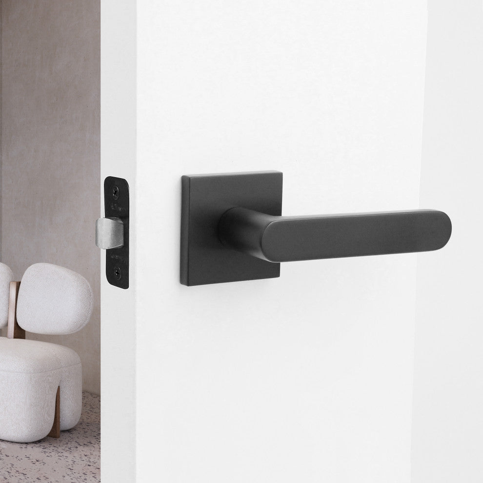 Modern Heavy Duty Designer Door Handle - Chrystie Collection, Matte Black, Privacy Right Hand