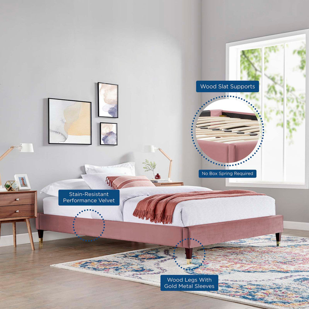 Harlow Full Performance Velvet Platform Bed Frame Dusty Rose