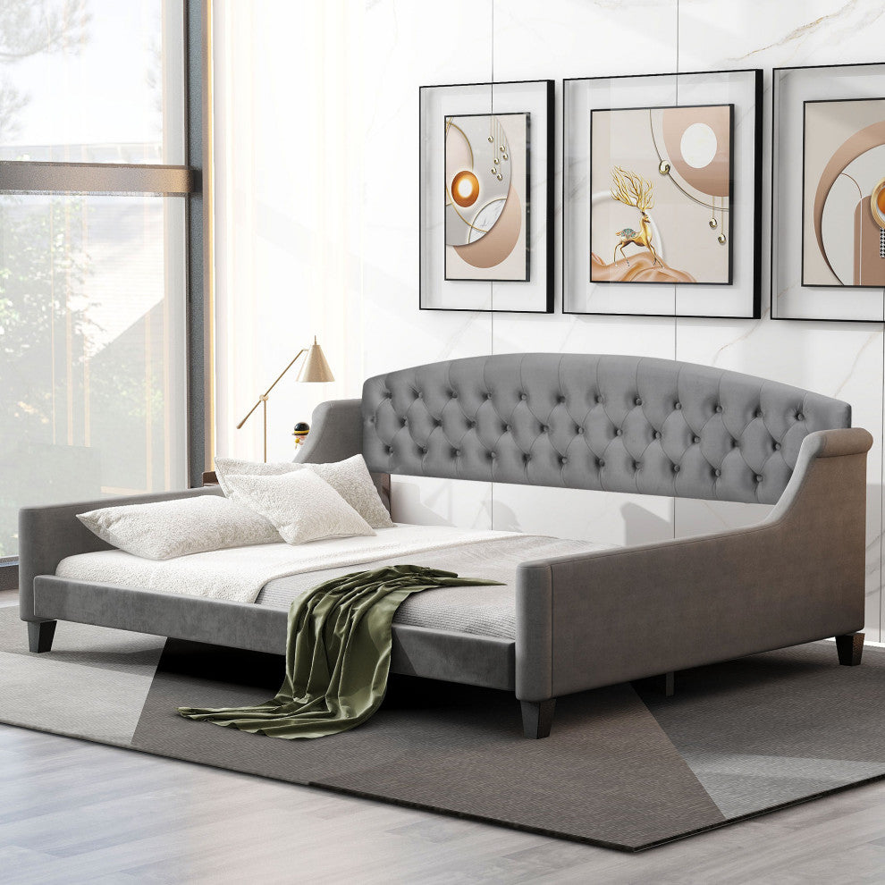 Gewnee Modern Luxury Tufted Button Daybed,Full in Gray
