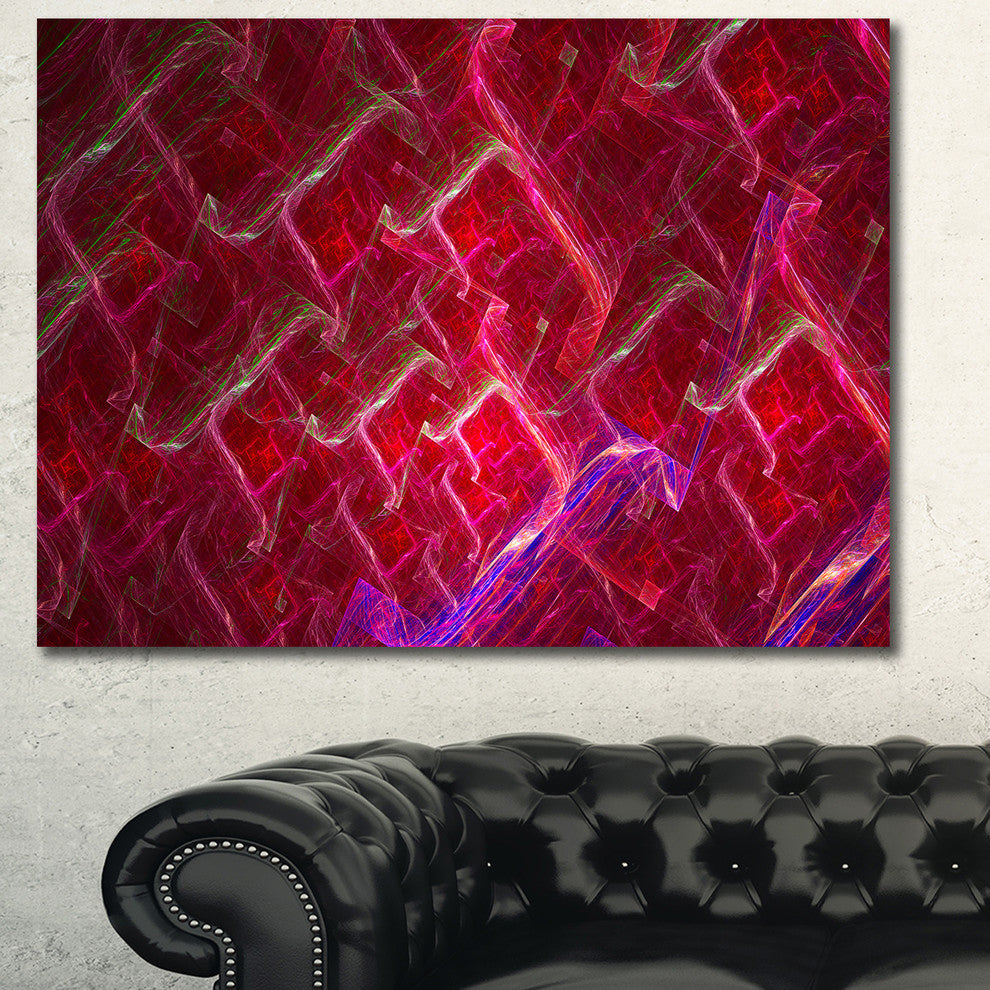 Red Fractal Electric Lightning, Oversized Abstract Canvas Art Print, 60x40
