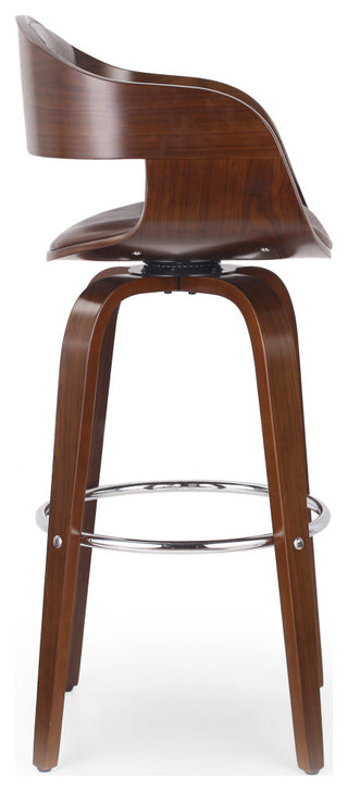 Soledad Mid-Century Modern Upholstered Swivel Barstool, Dark Brown/Walnut