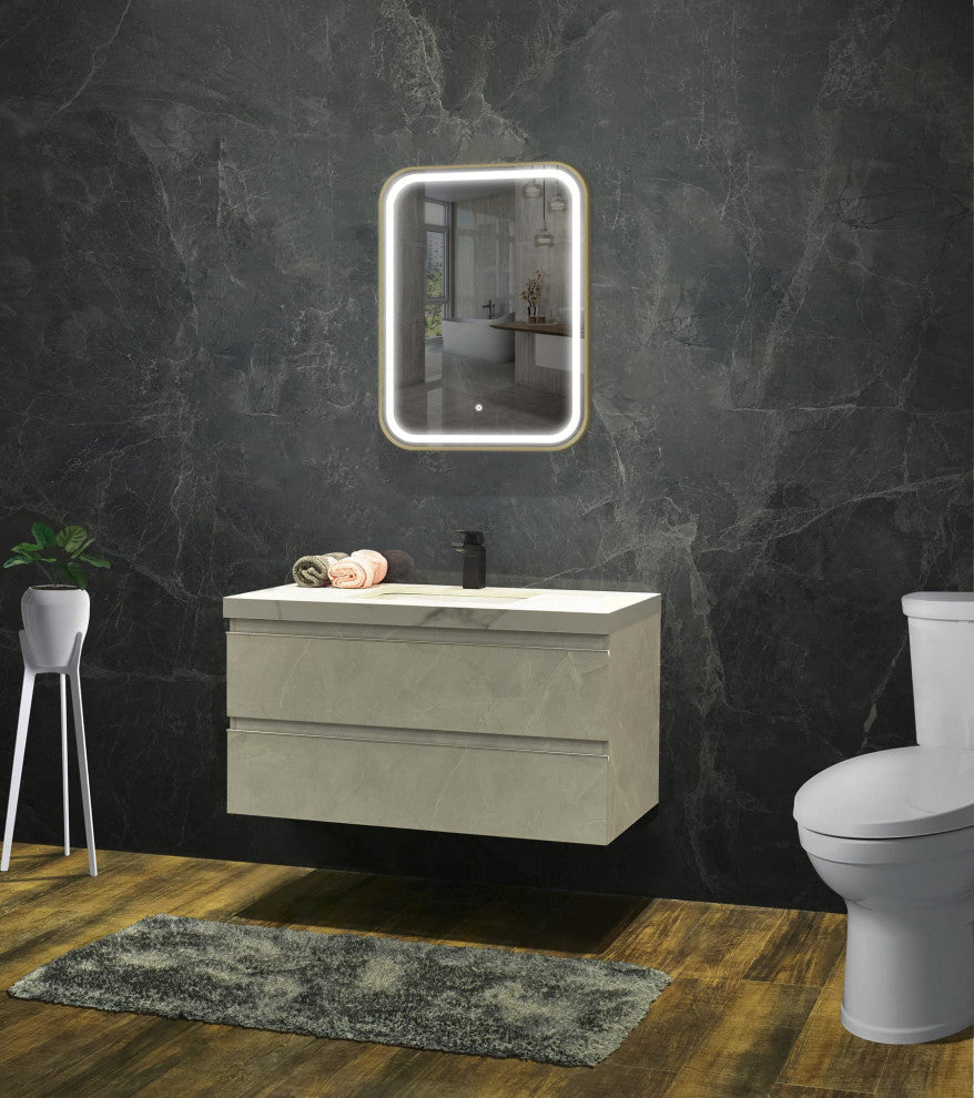Vanity Art LED Lighted Wall Mounted Vanity Mirror, Gold, 24"x31.5"